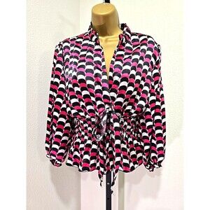 MKM Satin Babydoll Ruched Belted V Neck Stretch Top Womens Sz Lge Pink Black Y2K